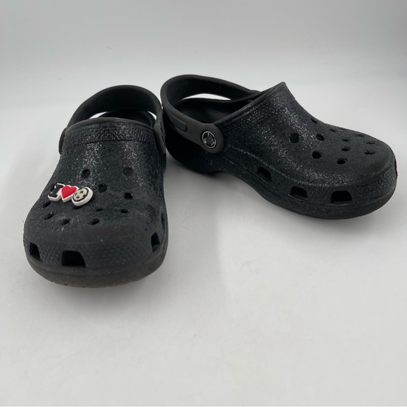 Crocs Unisex Kids Classic Black Glitter Clog Mules Shoes - Size 1 Youth - Picture 6 of 12